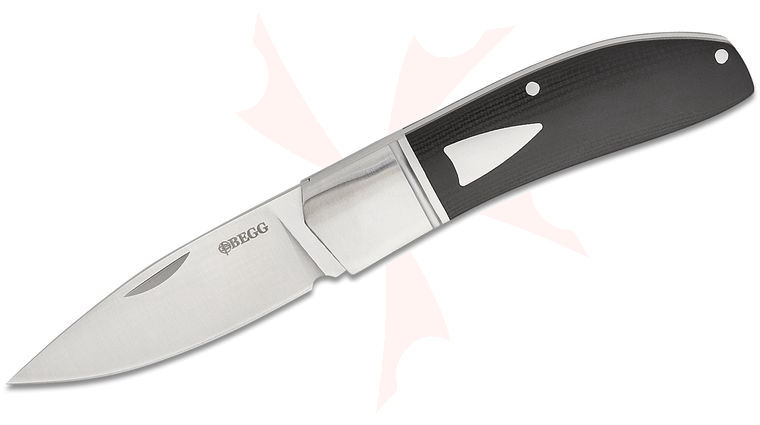 Begg Knives BG037 Steelcraft Series JVO Traditional Drop Point Large Slipjoint Folding Pocket Knife 3 inch 14C28N Satin Drop Point Blade, Black G10 Handles with Stainless Steel Bolsters and Shield