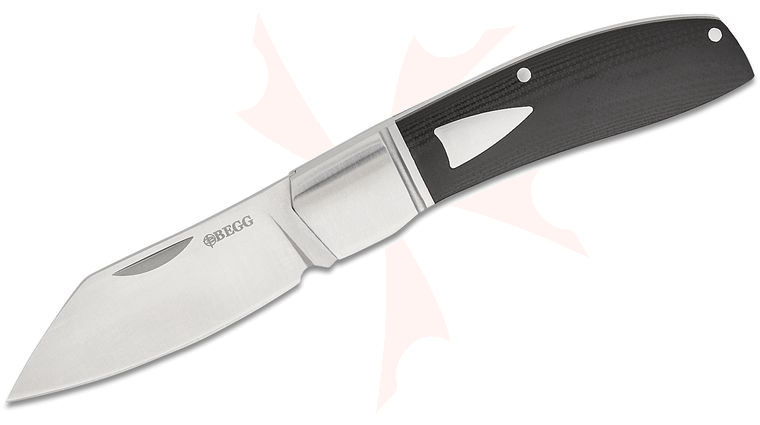 Begg Knives BG035 Steelcraft Series JVO Traditional Sheepsfoot Large Slipjoint Folding Pocket Knife 3 inch 14C28N Satin Sheepsfoot Blade, Black G10 Handles with Stainless Steel Bolsters and Shield
