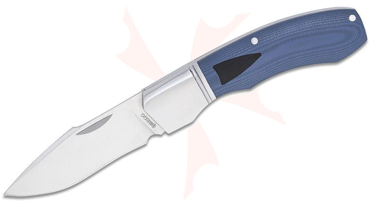 Begg Knives BG039 Steelcraft Series JVO Traditional Recurve Large Slipjoint Folding Pocket Knife 2.875 inch 14C28N Satin Recurve Harpoon Blade, Blue (Gray) G10 Handles with Stainless Steel Bolsters and Black G10 Shield