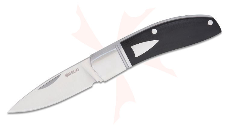 Begg Knives BG043 Steelcraft Series JVO Traditional Drop Point Small Slipjoint Folding Pocket Knife 2.375 inch 14C28N Satin Drop Point Blade, Black G10 Handles with Stainless Steel Bolsters and Shield
