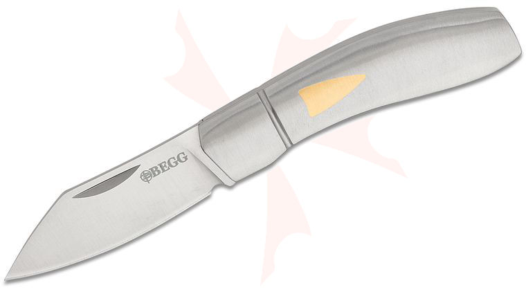 Begg Knives BG046 Steelcraft Series JVO Traditional Sheepsfoot Small Slipjoint Folding Pocket Knife 2.375 inch 14C28N Satin Sheepsfoot Blade, Stainless Steel Handles with Brass Shield