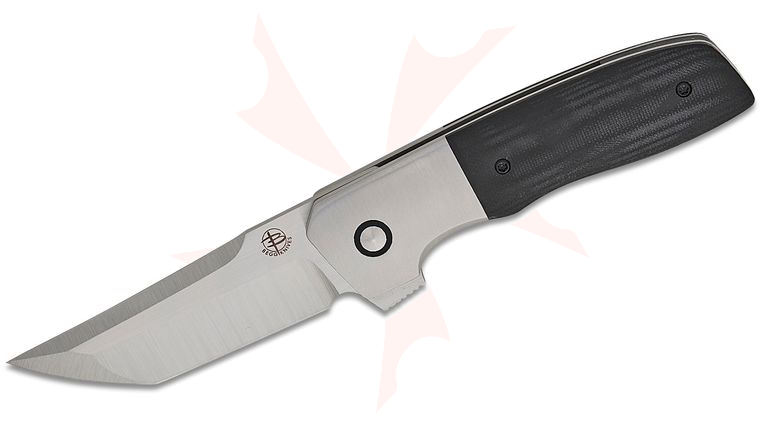 Begg Knives BG052 Seishin Bolster Lock Flipper Knife 3.5 inch VG-10 Satin Tanto Blade, Bolstered Stainless Steel Handles with Black G10 Onlays