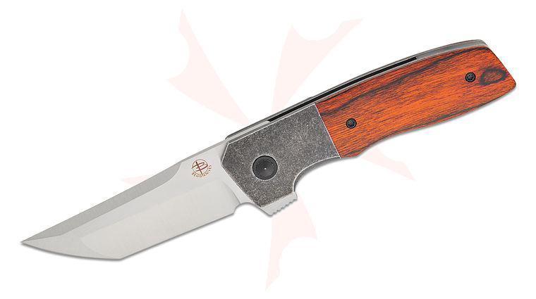 Begg Knives BG053 Seishin Bolster Lock Flipper Knife 3.5 inch VG-10 Satin Tanto Blade, Bolstered Stainless Steel Handles with Pakkawood Onlays