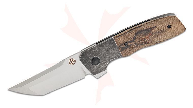 Begg Knives BG054 Seishin Bolster Lock Flipper Knife 3.5 inch VG-10 Satin Tanto Blade, Bolstered Stainless Steel Handles with Gray Birch Wood Onlays