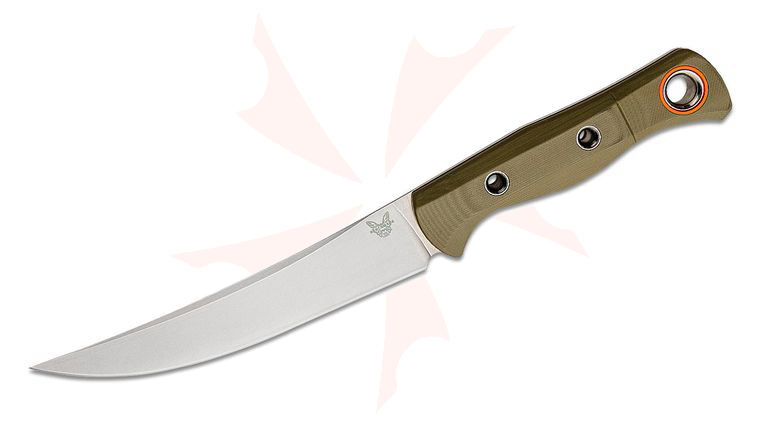 Benchmade Hunt Meatcrafter Fixed Blade Knife 6.08 inch CPM-S45VN Stonewashed Trailing Point, OD Green G10 Handles, Boltaron Sheath