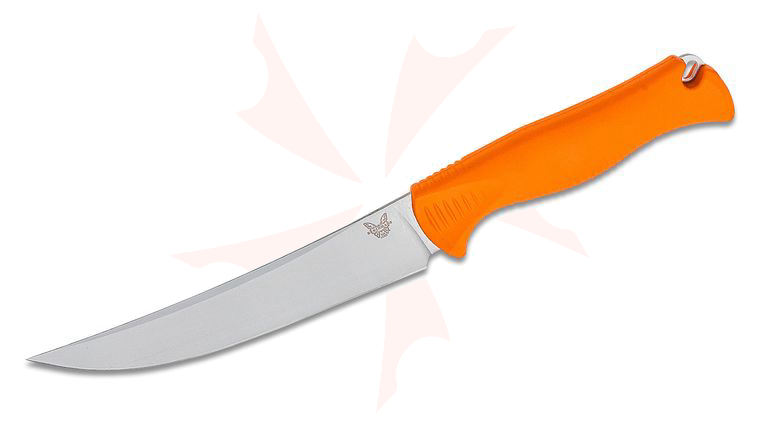 Benchmade Hunt Meatcrafter Fixed Blade Knife 6.08 inch CPM-154 Trailing Point, Orange Santoprene Handles, Boltaron Sheath