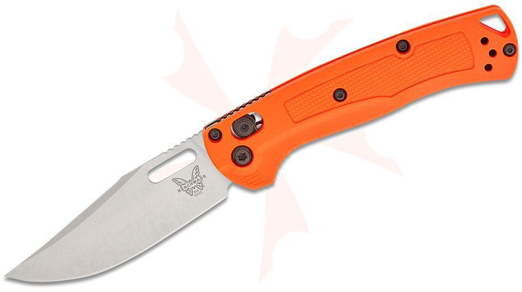 Benchmade Hunt Mini Taggedout AXIS Folding Knife 3.04 inch CPM-154 Stonewashed Clip Point Blade, Orange Grivory Handles