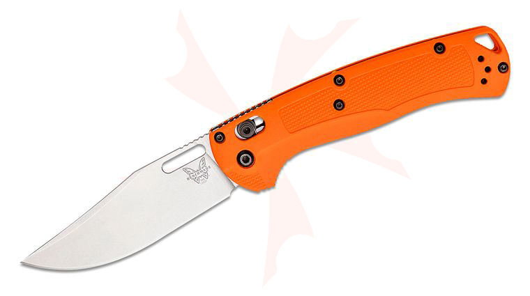 Benchmade Hunt Taggedout AXIS Folding Knife 3.5 inch CPM-154 Stonewashed Clip Point Blade, Orange Grivory Handles