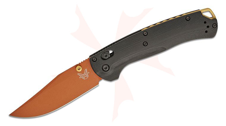 Benchmade Limited Edition Hunt Taggedout AXIS Folding Knife 3.5 inch CPM-S45VN Copper Suede Cerakote Clip Point Blade, Black G10 Handles
