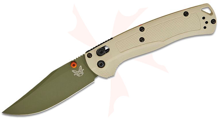 Benchmade Hunt Taggedout AXIS Folding Knife 3.5 inch Elmax Green Cerakote Clip Point Blade, Tan Grivory Handles