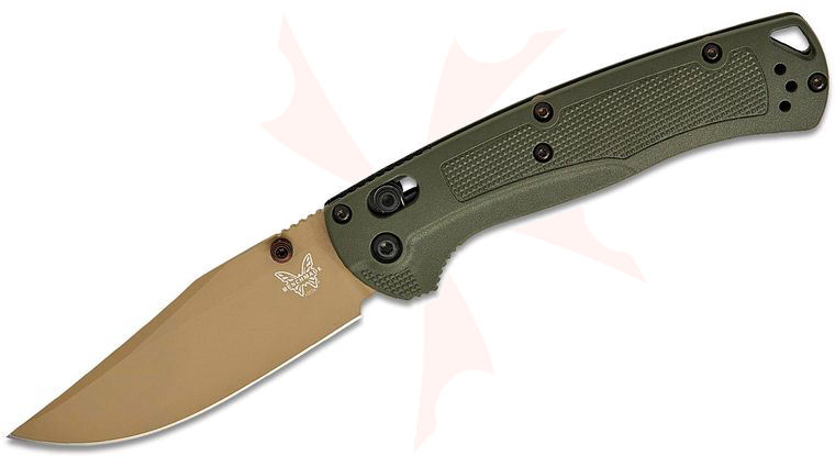 Benchmade Hunt Taggedout AXIS Folding Knife 3.5 inch Elmax Tan Cerakote Clip Point Blade, Deep Olive Grivory Handles