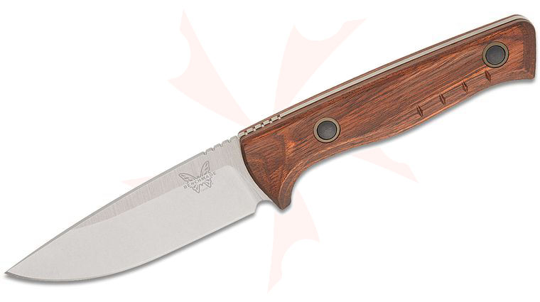 Benchmade Hunt SlipRidge Fixed Blade Knife 3.7 inch MagnaCut Stonewashed Drop Point Blade, Dark Brown Stabilized Wood Handles, Boltaron Sheath