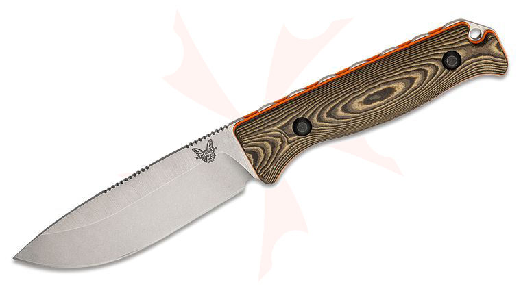 Benchmade Hunt Saddle Mountain Skinner Fixed Blade Knife 4.2 inch S90V Drop Point, Richlite/Orange G10 Handles, Orange/Black Boltaron Sheath