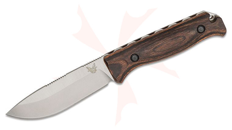 Benchmade Hunt Saddle Mountain Skinner Fixed Blade Knife 4.2 inch S30V Drop Point, Stabilized Wood Handles, Leather Sheath