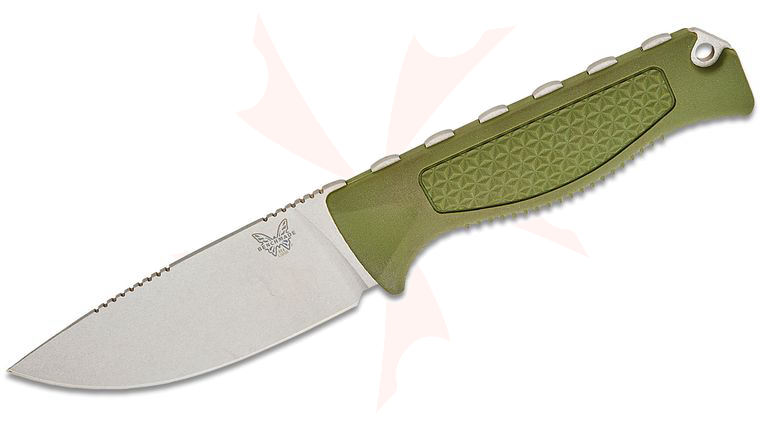 Benchmade Hunt Steep Country Fixed Blade Knife 3.54 inch CPM-S30V Stonewashed Drop Point Blade, Olive Green Santoprene Handles, Boltaron Sheath