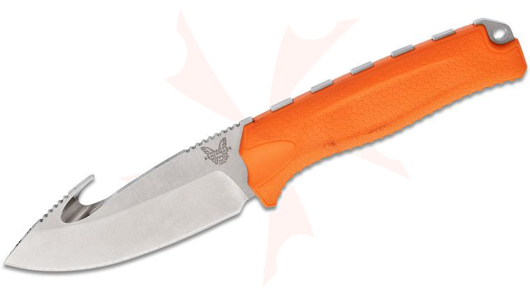 Benchmade Hunt Steep Mountain Hunter Fixed 3.50 inch S30V Blade with Gut Hook, Orange Santoprene Handles