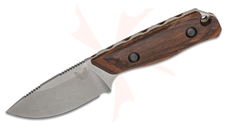 Benchmade Hunt Hidden Canyon Hunter Fixed Blade Knife 2.79 inch S30V Drop Point, Stabilized Wood Handles, Leather Sheath