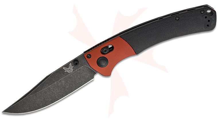 Benchmade Hunt Crooked River AXIS Lock Folding Knife 4.00 inch CPM-MagnaCut Black Stonewashed Clip Point Blade, Black Canvas Micarta Handles with Burnt Copper Aluminum Bolsters