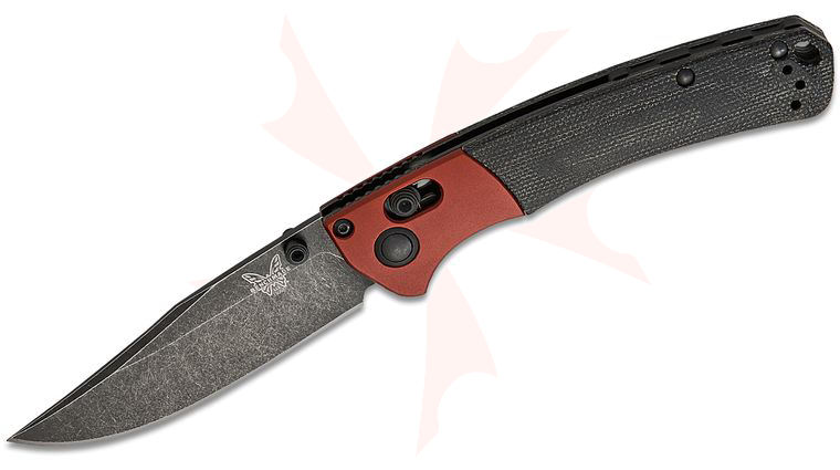Benchmade Hunt Mini Crooked River Axis Lock Folding Knife 3.4 inch CPM-MagnaCut Black Stonewashed Clip Point Blade, Black Canvas Micarta Handles with Burnt Copper Aluminum Bolsters