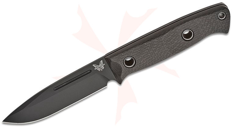 Benchmade Shane Sibert Bushcrafter Fixed Blade Knife 4.38 inch CPM-CruWear Black Drop Point Blade, Carbon Fiber Handles with Red Spacers, Injection Molded Sheath