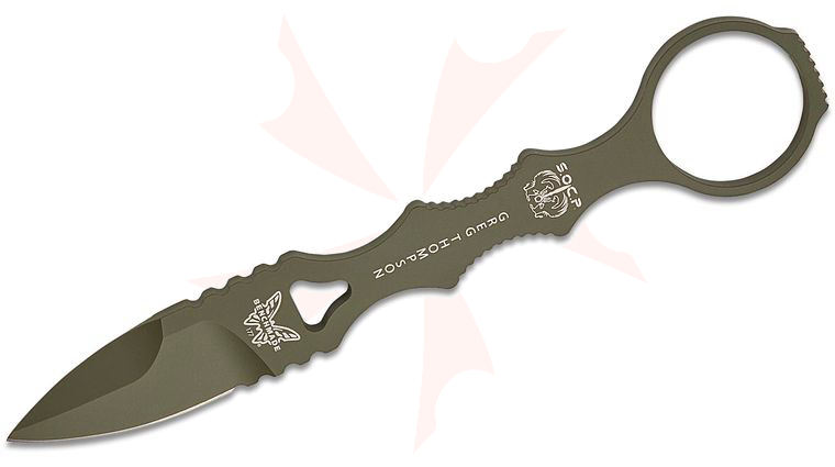Benchmade Mini SOCP Dagger 2.22 inch Green Spear Point Blade, Tan Injection Molded Sheath