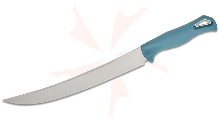 Benchmade Water Fishcrafter Fixed Blade Knife 9.05 inch CPM-MagnaCut Stonewashed Trailing Point Blade, Depth Blue Santoprene Handle, Sonar Gray Injection Molded Sheath
