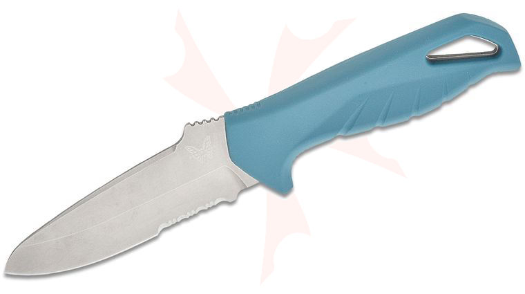 Benchmade Water Undercurrent Fixed Blade Dive Knife 4.32 inch CPM-MagnaCut Stonewashed Sheepsfoot Combo Blade, Depth Blue Santoprene Handle, Sonar Gray Injection Molded Sheath