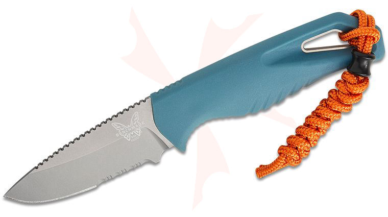 Benchmade Water Intersect Pocket Fixed Blade Knife 2.68 inch CPM-MagnaCut Stonewashed Drop Point Combo Blade, Depth Blue Santoprene Handle, Sonar Gray Injection Molded Sheath