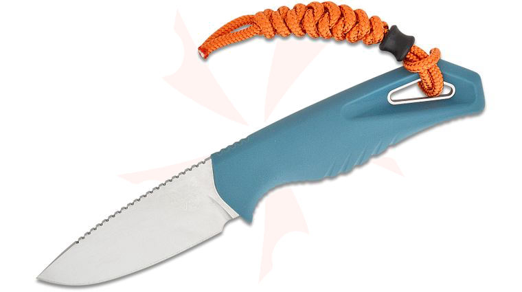 Benchmade Water Intersect Pocket Fixed Blade Knife 2.68 inch CPM-MagnaCut Stonewashed Drop Point Blade, Depth Blue Santoprene Handle, Sonar Gray Injection Molded Sheath