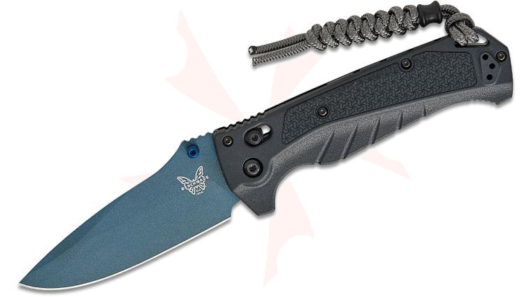 Benchmade Water Adira AXIS Folding Knife 3.88 inch CPM-MagnaCut Blue Cerakote Drop Point Blade, Tempest Gray Grivory Handles