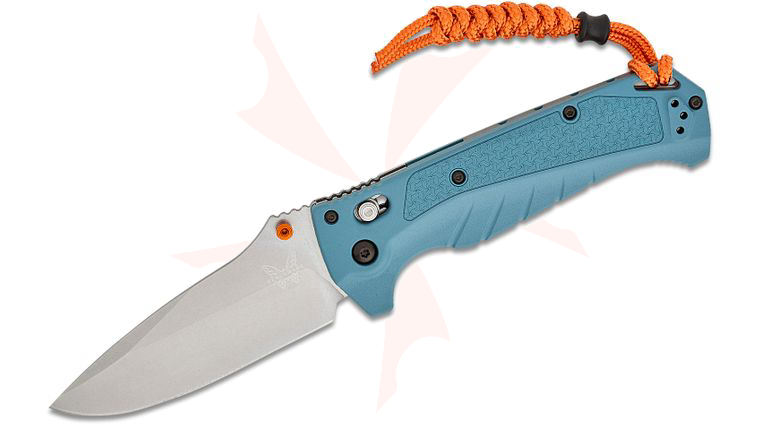 Benchmade Water Adira Folding Knife 3.88 inch CPM-MagnaCut Stonewashed Drop Point Blade, Depth Blue Grivory Handles, Reversible Deep Carry Clip
