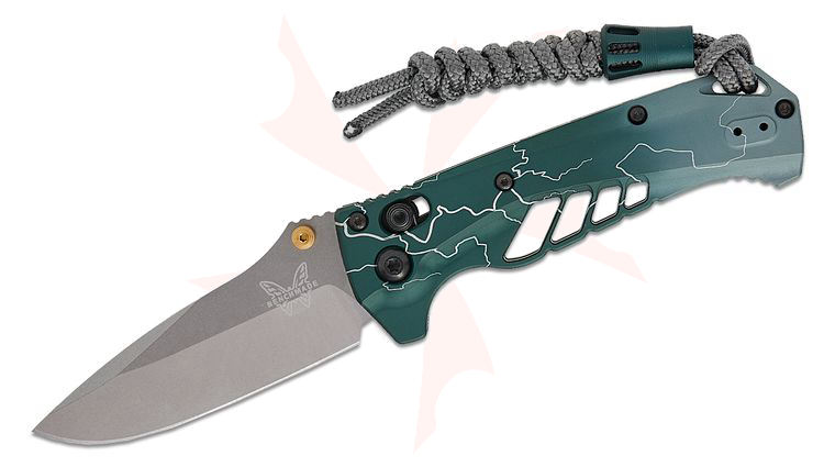 Benchmade Limited Edition Water Mini Adira AXIS Lock Folding Knife 3.21 inch MagnaCut Satin Drop Point Blade, Abel Dark Waters Aluminum Handles, Reversible Deep Carry Clip