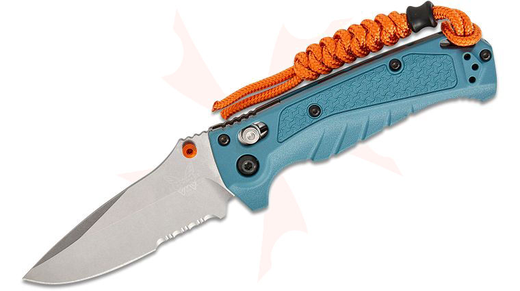 Benchmade Water Mini Adira AXIS Folding Knife 3.21 inch CPM-MagnaCut Stonewashed Combo Drop Point Blade, Depth Blue Grivory Handles