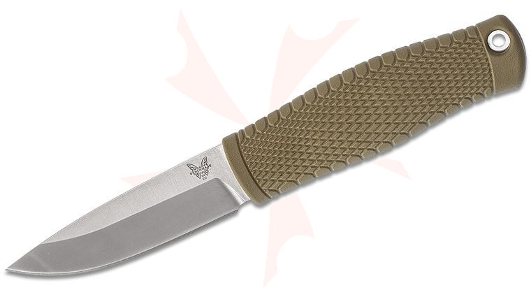 Benchmade 200 Puukko Fixed Blade Knife 3.75 inch CPM-3V Satin, OD Green Santoprene Handle, Black Leather Sheath