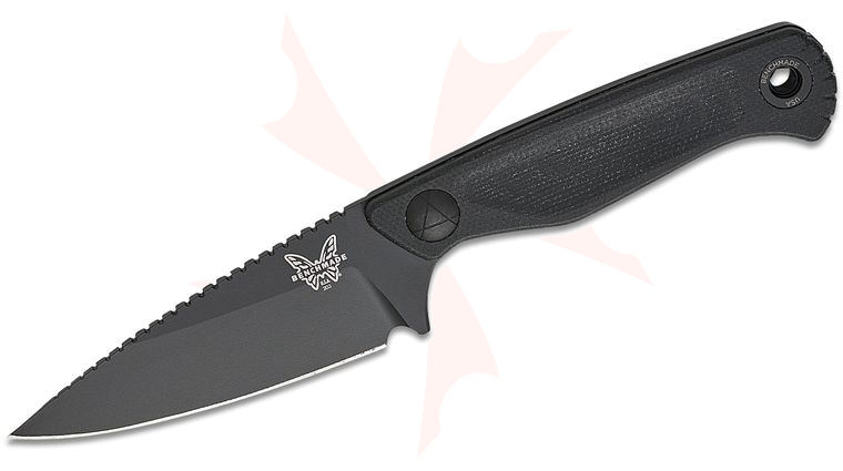 Benchmade Dacian Pocket Fixed Blade Knife 3.54 inch CPM-MagnaCut Black Spear Point Blade, Black Canvas Micarta Handles, Black Leather Sheath