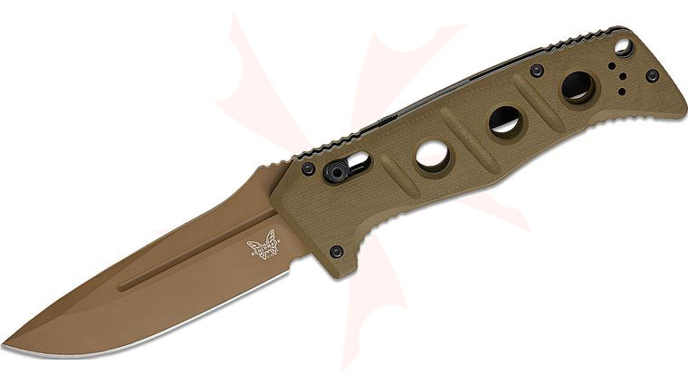 Benchmade 2750FE-04 Shane Sibert AUTO Adamas Folding Knife 3.78 inch MagnaCut Flat Dark Earth Plain Drop Point Blade, OD Green G10 Handles, Ballistic Nylon Sheath
