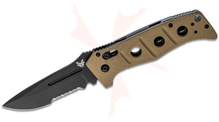 Benchmade Adamas AUTO Folding Knife 3.82 inch Black D2 Combo Blade, Desert Tan G10 Handles
