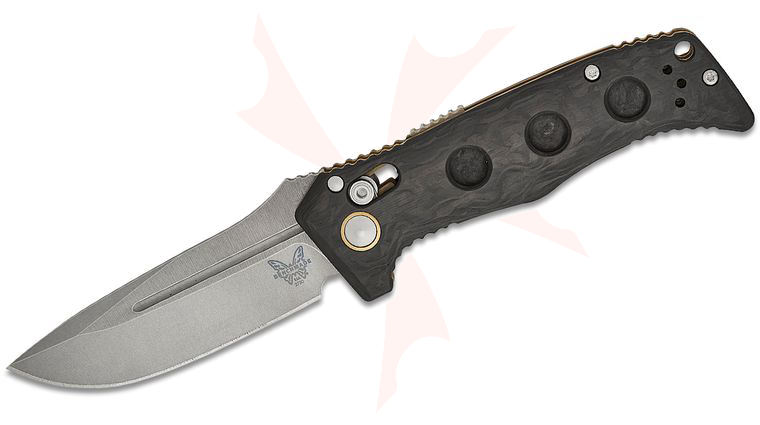 Benchmade 2730-03 Shane Sibert Mini Adamas AUTO Folding Knife 3.25 inch CPM-MagnaCut Satin Plain Blade, Marbled Carbon Fiber Handles, Reversible Clip