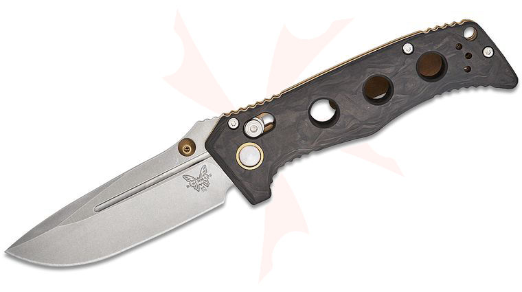 Benchmade 273-03 Shane Sibert Mini Adamas Folding Knife 3.25 inch CPM-MagnaCut Satin Plain Blade, Marbled Carbon Fiber Handles