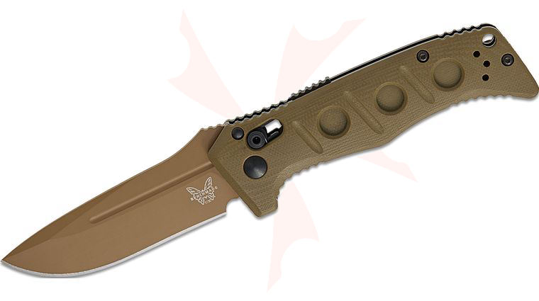 Benchmade 2730FE-05 Shane Sibert Mini Adamas AUTO Folding Knife 3.25 inch MagnaCut Flat Dark Earth Plain Drop Point Blade, OD Green G10 Handles, Reversible Clip