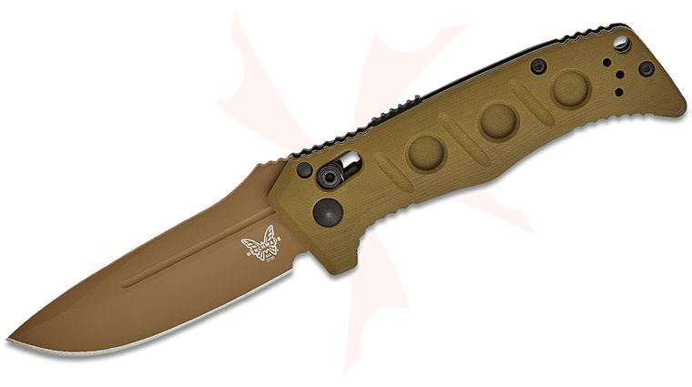 Benchmade 2730FE-2 Shane Sibert Mini Adamas AUTO Folding Knife 3.25 inch CPM-CruWear Flat Dark Earth Plain Blade, OD Green G10 Handles, Reversible Clip