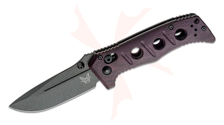 Benchmade 273BK-2201 SHOT Show 2022 Exclusive Shane Sibert Mini Adamas Folding Knife 3.25 inch CruWear Black Plain Blade, Red/Black Micarta Handles