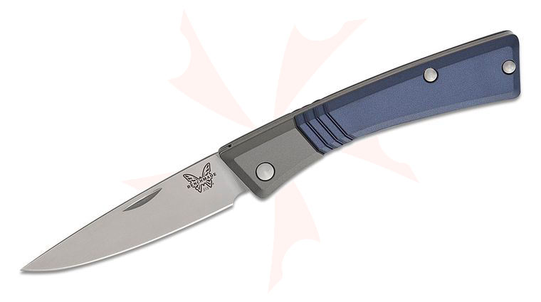 Benchmade 315 Successor Slipjoint Folding Knife 2.56 inch M390 Satin Drop Point Blade, Crater Blue Aluminum Handles with Ash Gray Bolsters, Leather Pocket Sheath