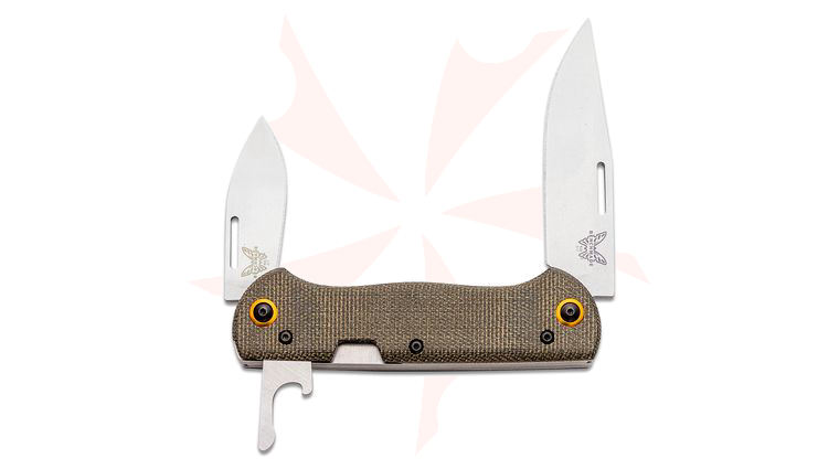 Benchmade Weekender 2-Blade Slipjoint Folding Knife 2.97 inch Satin S30V Clip Point and Drop Point Blades, Green Canvas Micarta Handles