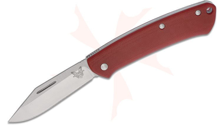 Benchmade Proper Slipjoint Folding Knife 2.82 inch Satin S30V Clip Point Blade, Contoured Red G10 Handles