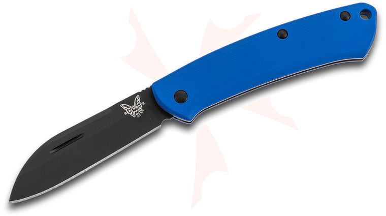 Benchmade Proper Slipjoint Limited Edition Folding Knife 2.86 inch Black S30V Sheepsfoot Blade, Smooth Blue G10 Handles