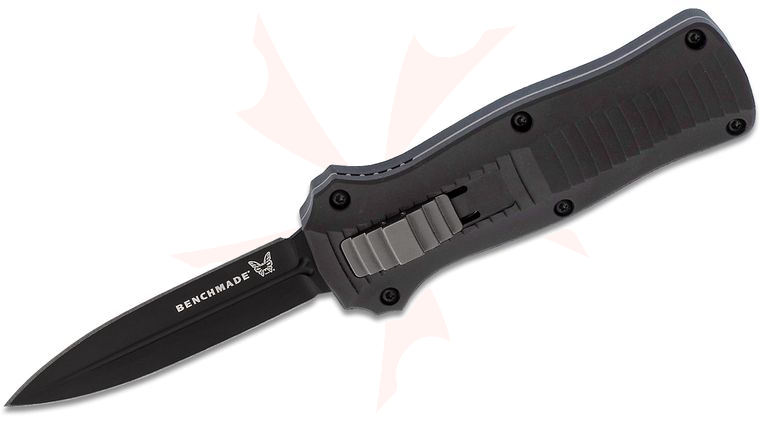 Benchmade Mini-Infidel Dagger AUTO OTF Knife 3.10 inch D2 Black Double Edge Blade, Black Aluminum Handles