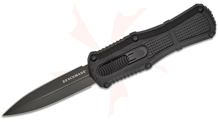 Benchmade 3375GY Mini Claymore OTF AUTO Knife 3.02 inch CPM-D2 Smoke Gray PVD Double Edge Dagger Blade, Black Grivory Handles