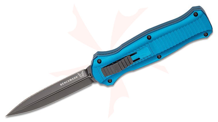 Benchmade 3300BK-2001 Limited Edition Infidel AUTO OTF Knife 3.90 inch Black DLC S30V Double Edge Dagger, Blue Aluminum Handles