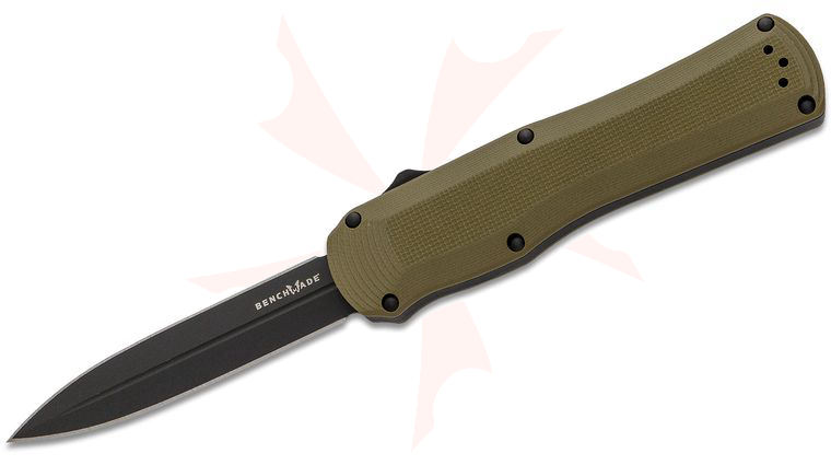 Benchmade Autocrat AUTO OTF Knife 3.71 inch Black DLC S30V Double Edge Dagger Blade, OD Green G10 Handles